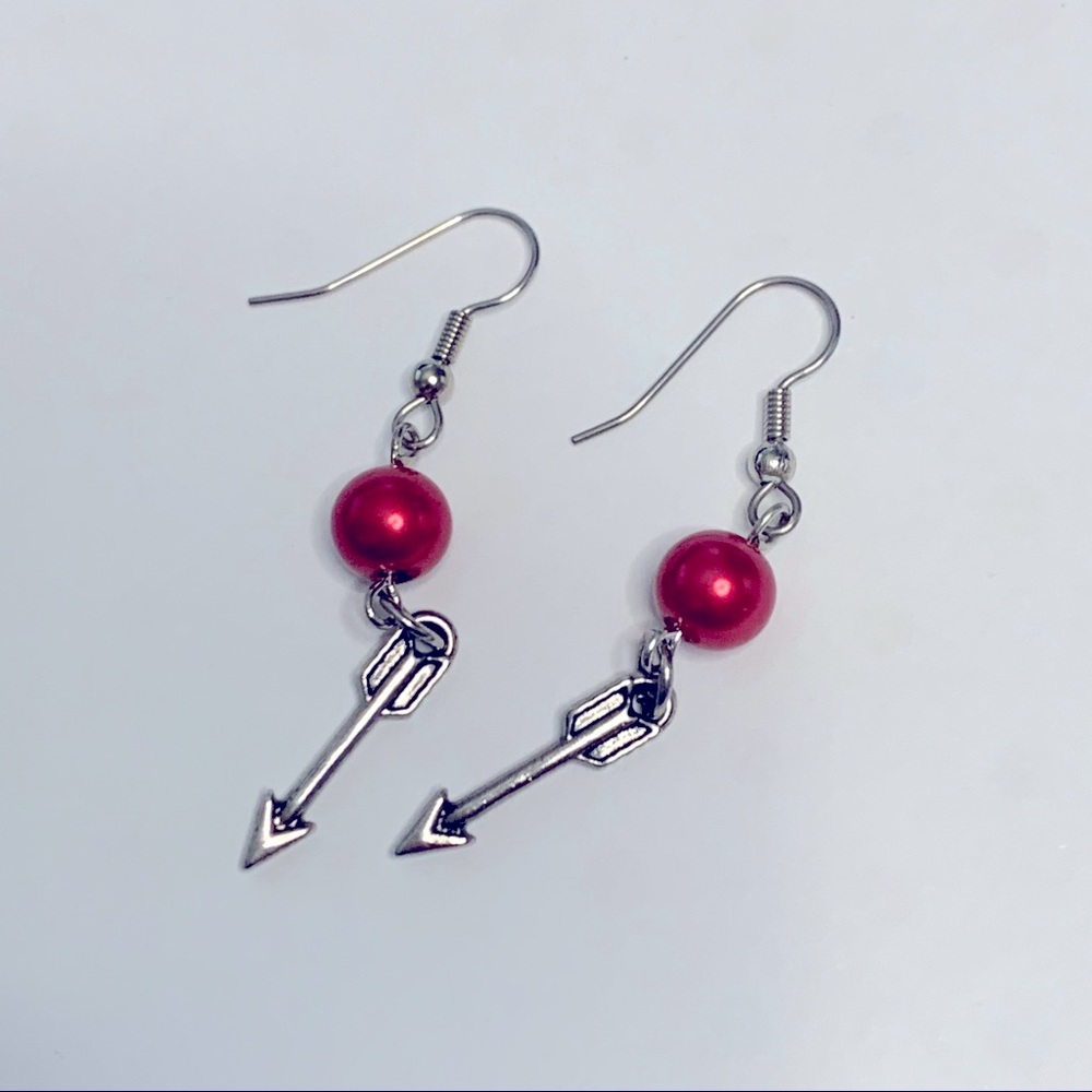 Handmade Red and Silver Arrow Charm Earrings